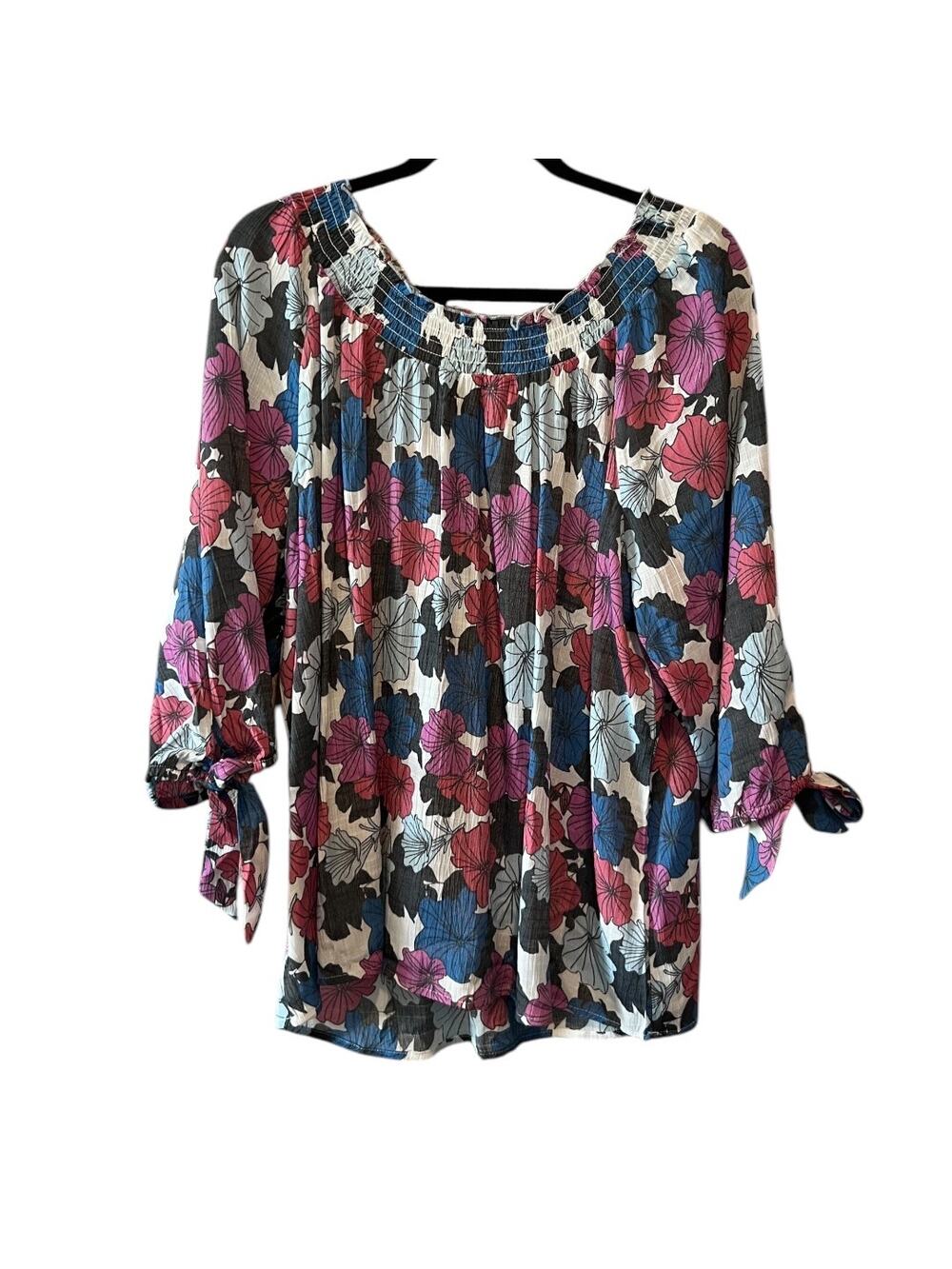 By Design NWT OTS tie wrists floral print tunic blouse sz XL